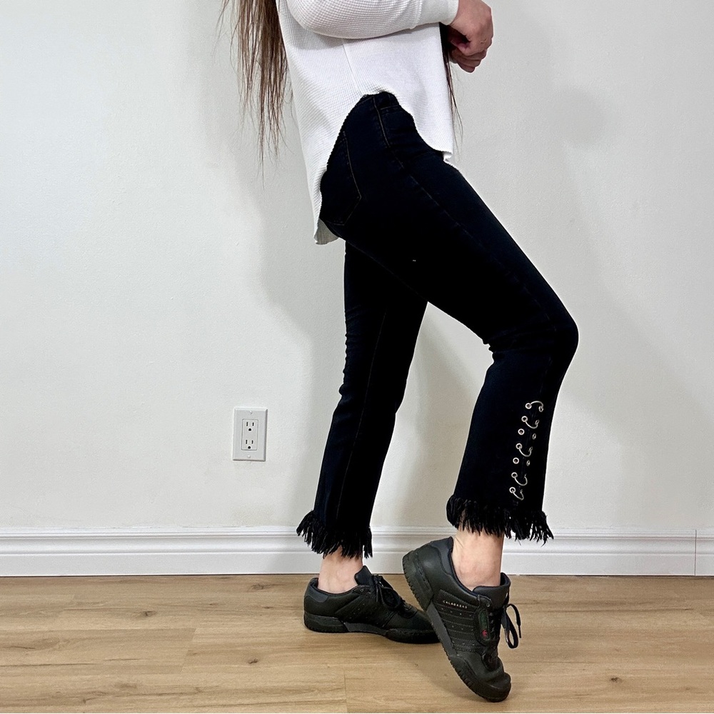 *Forever 21 Contemporary Black Slight Flare Frayed Hem aJeans with Chain Detail